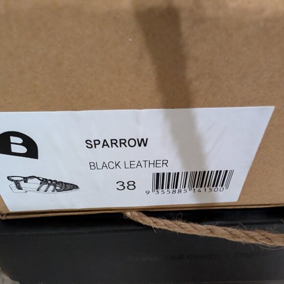 Bared Sparrow Black Leather Woven Sandals Flats 38 - Picture 5 of 7